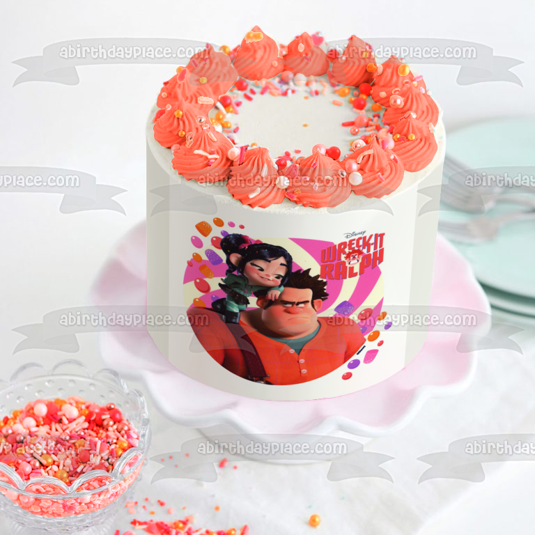 Imagen comestible para decoración de tarta, Ralph el Demoledor, Vanellope y Gotas de Goma, ABPID05586 