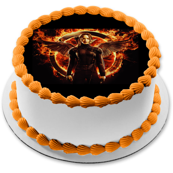 Imagen comestible para decoración de tarta con el logotipo de Mockingay de Los Juegos del Hambre, Katniss Everdeen, ABPID05445 