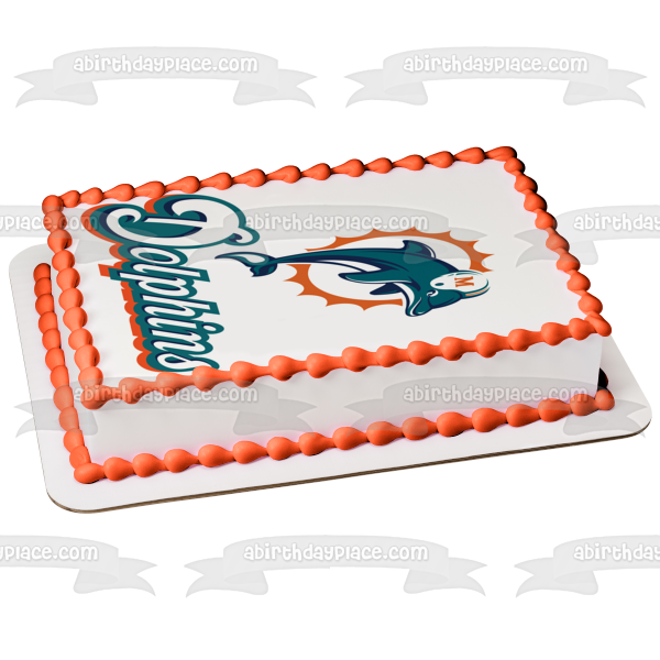 Imagen comestible para decoración de tarta con logotipo y casco de los Miami Dolphins ABPID05596 