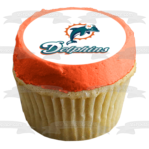 Imagen comestible para decoración de tarta con logotipo y casco de los Miami Dolphins ABPID05596 