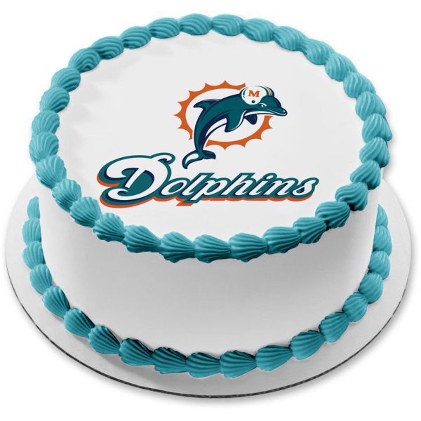 Imagen comestible para decoración de tarta con logotipo y casco de los Miami Dolphins ABPID05596 