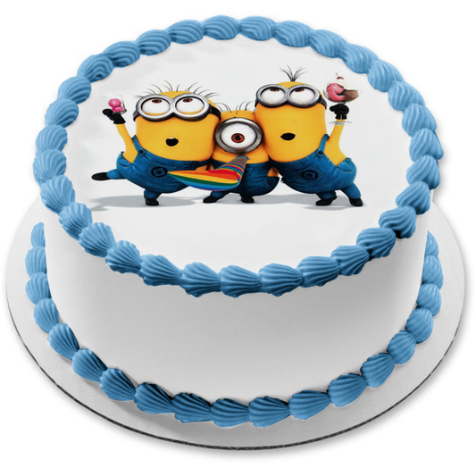 Despicable Me Minions Stuart Kevin and  Dave Edible Cake Topper Image ABPID05620