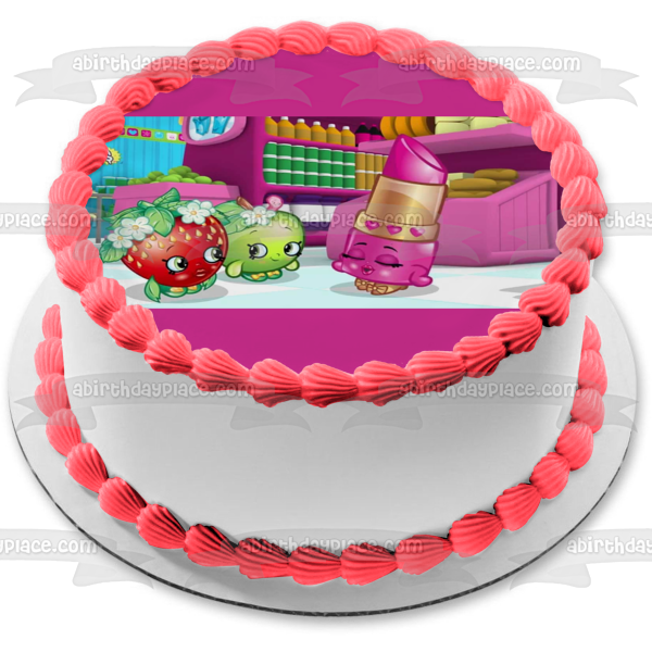 Shopkins Lippy Lips Apple Blossomand Strawberry Kiss - Decoración comestible para tarta, imagen ABPID05481 