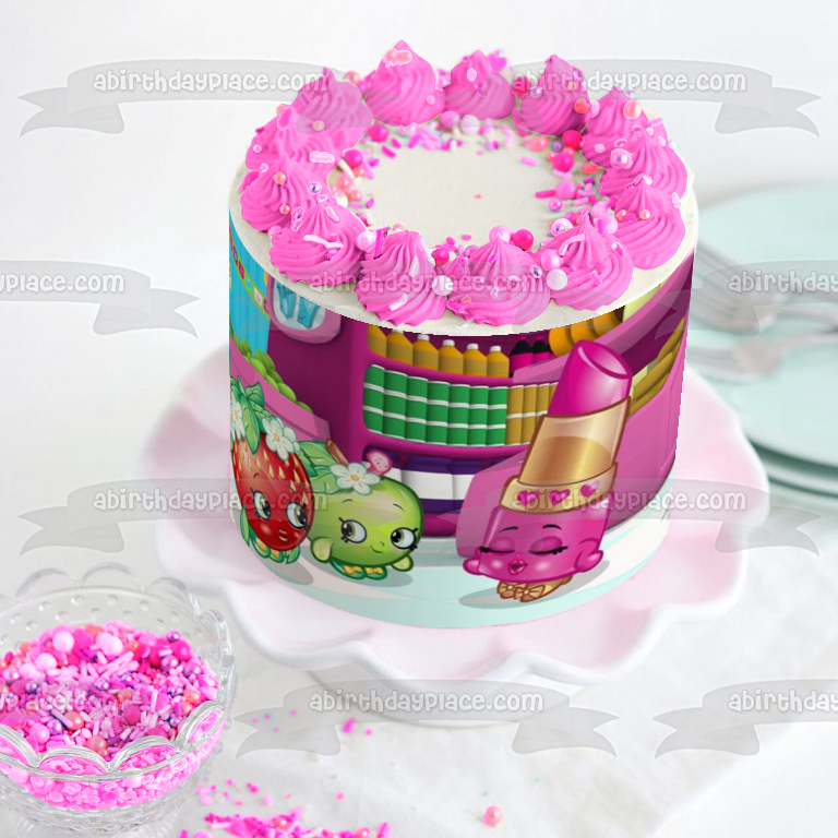 Shopkins Lippy Lips Apple Blossomand Strawberry Kiss - Decoración comestible para tarta, imagen ABPID05481 