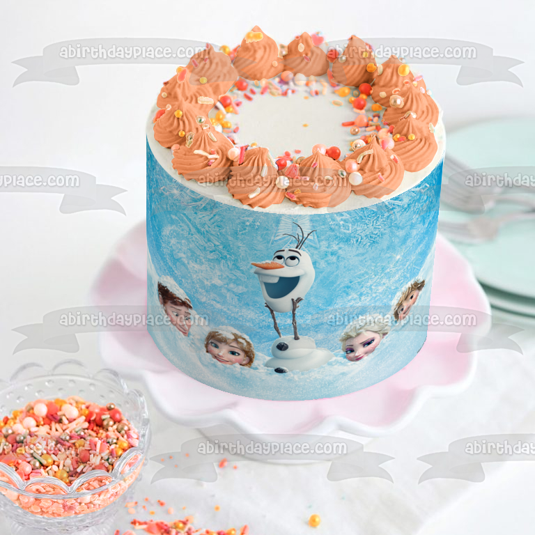 Frozen Anna Elsa Hans Olaf Kristoff and Snow Edible Cake Topper Image ABPID05637