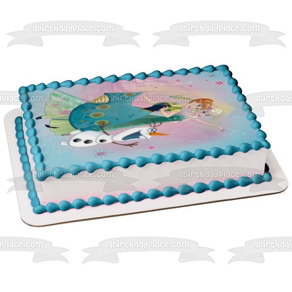 Frozen Anna Elsa Olaf Copos de nieve y flores Decoración comestible para tarta Imagen ABPID05494 