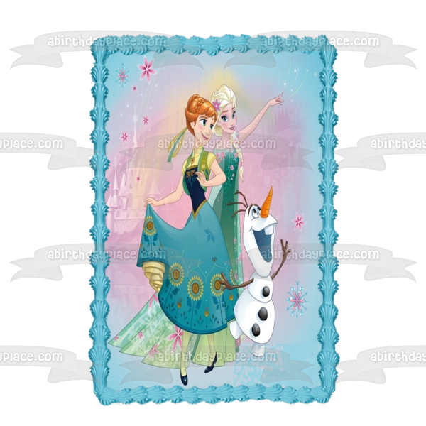 Frozen Anna Elsa Olaf Copos de nieve y flores Decoración comestible para tarta Imagen ABPID05494 