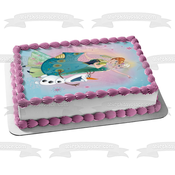 Frozen Anna Elsa Olaf Copos de nieve y flores Decoración comestible para tarta Imagen ABPID05494 