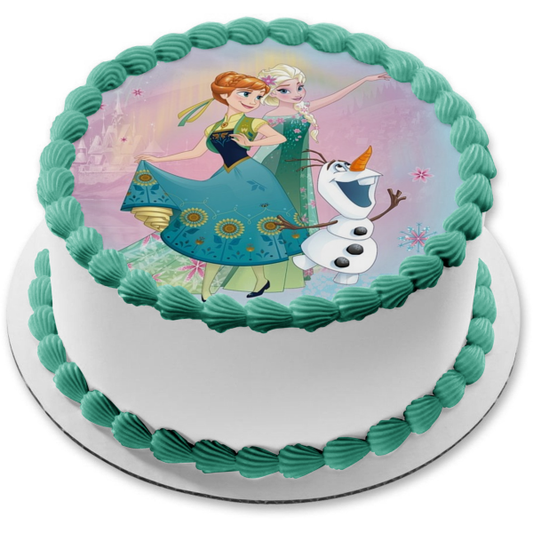 Frozen Anna Elsa Olaf Copos de nieve y flores Decoración comestible para tarta Imagen ABPID05494 