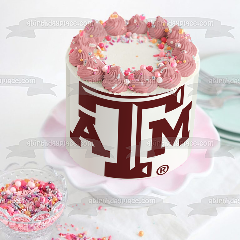 Imagen comestible para decoración de tarta con el logotipo de la Universidad Texas A&amp;M ABPID05648 