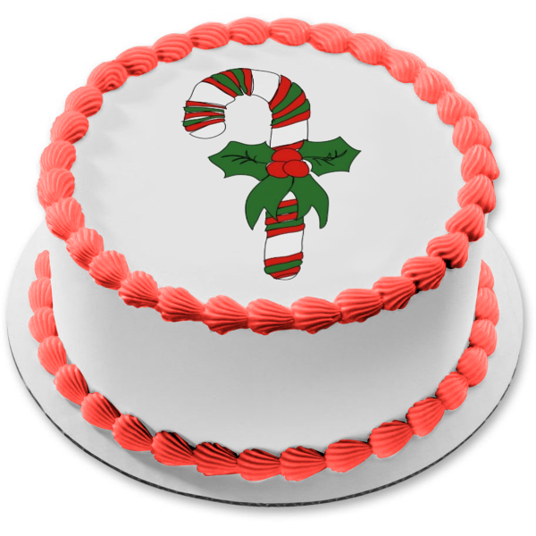 Merry Christmas Candy Cane and a Bow with Mistletoe Edible Cake Topper Image ABPID05658