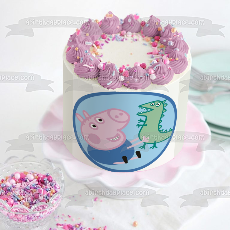 Adorno comestible para tarta de Peppa Pig, dinosaurio verde y George, imagen ABPID05662 