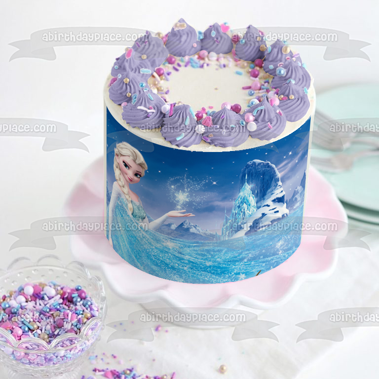 Imagen comestible para decoración de tarta de Frozen Elsa y un castillo de hielo ABPID05736 