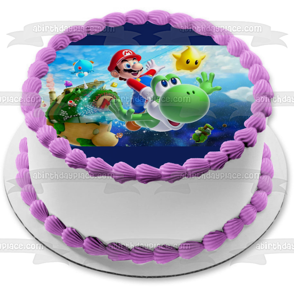 Imagen comestible para decoración de tarta de Super Mario Brothers Yoshi y Star ABPID05758 