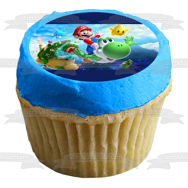 Imagen comestible para decoración de tarta de Super Mario Brothers Yoshi y Star ABPID05758 