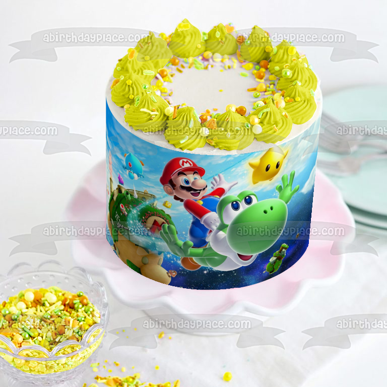 Imagen comestible para decoración de tarta de Super Mario Brothers Yoshi y Star ABPID05758 