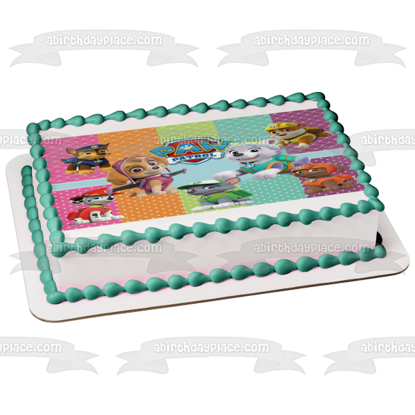 Paw Patrol Logo Chase Marshall Rubble Skye Rocky and Zuma Edible Cake Topper Image ABPID05759