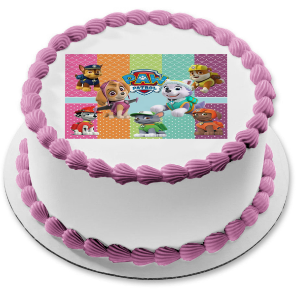 Paw Patrol Logo Chase Marshall Rubble Skye Rocky and Zuma Edible Cake Topper Image ABPID05759