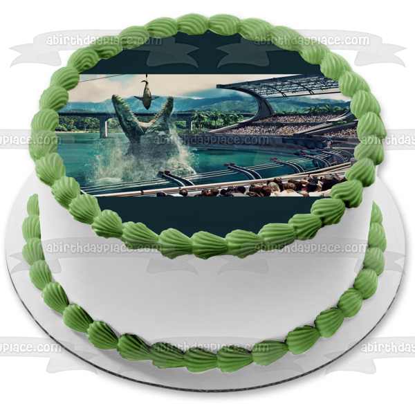 Jurassic World Water Dinosaur and a Shark Edible Cake Topper Image ABPID05833