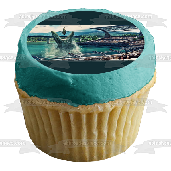 Jurassic World Water Dinosaur and a Shark Edible Cake Topper Image ABPID05833