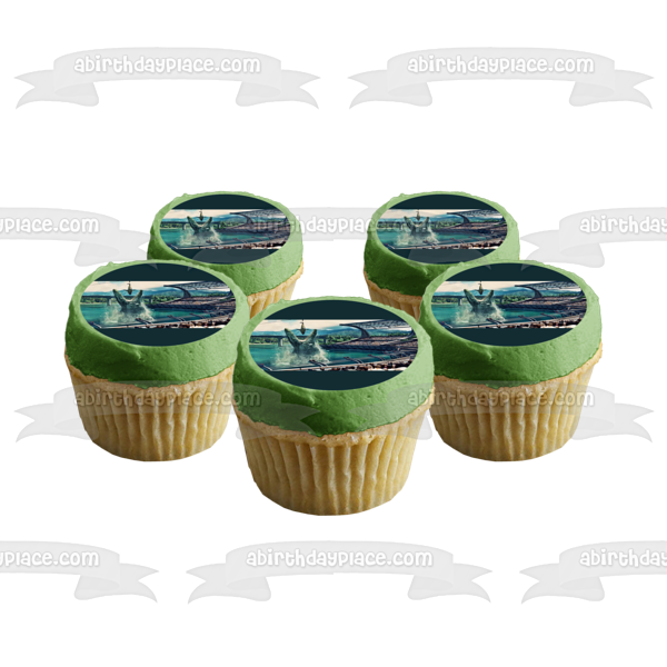 Jurassic World Water Dinosaur and a Shark Edible Cake Topper Image ABPID05833