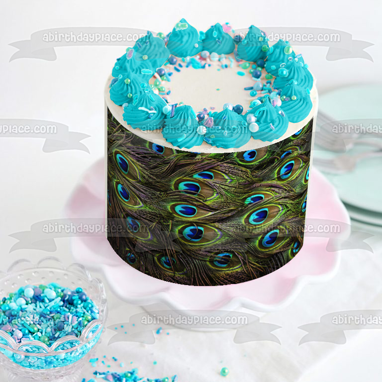 Edible cake toppers, Blue Peacock Feather Cake Wrap