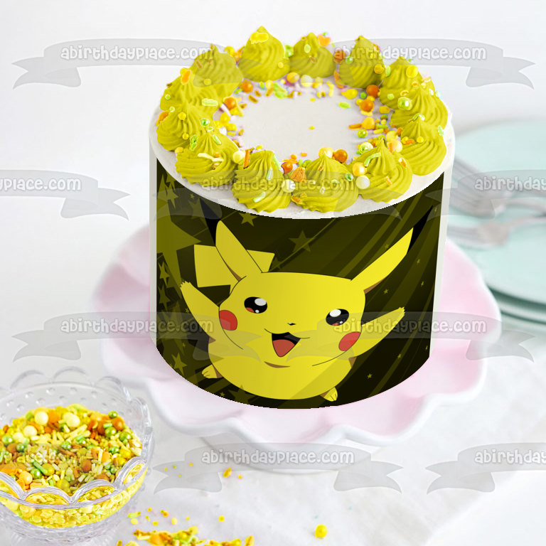 Pokemon Pikachu con fondo de estrella verde Imagen comestible para decoración de tarta ABPID05776 