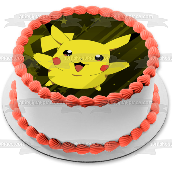 Pokemon Pikachu con fondo de estrella verde Imagen comestible para decoración de tarta ABPID05776 