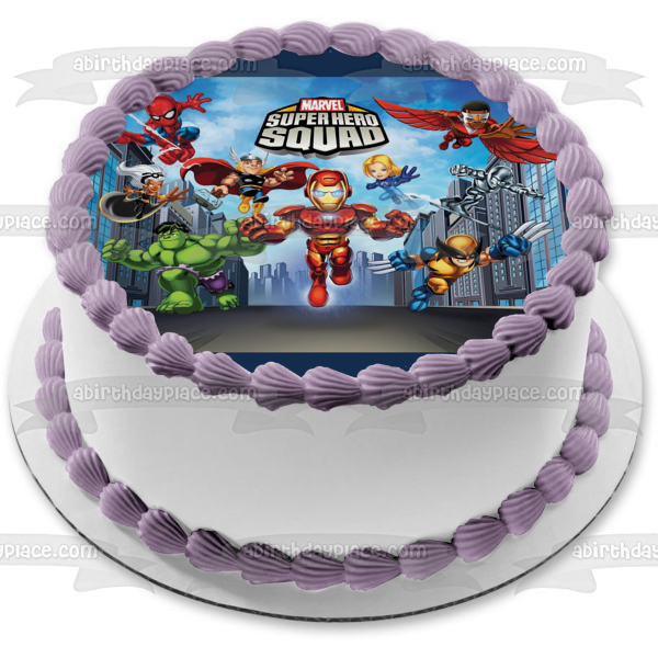 Superhero Squad Spider-Man The Hulk Iron Man and Thor Edible Cake Topper Image ABPID05851