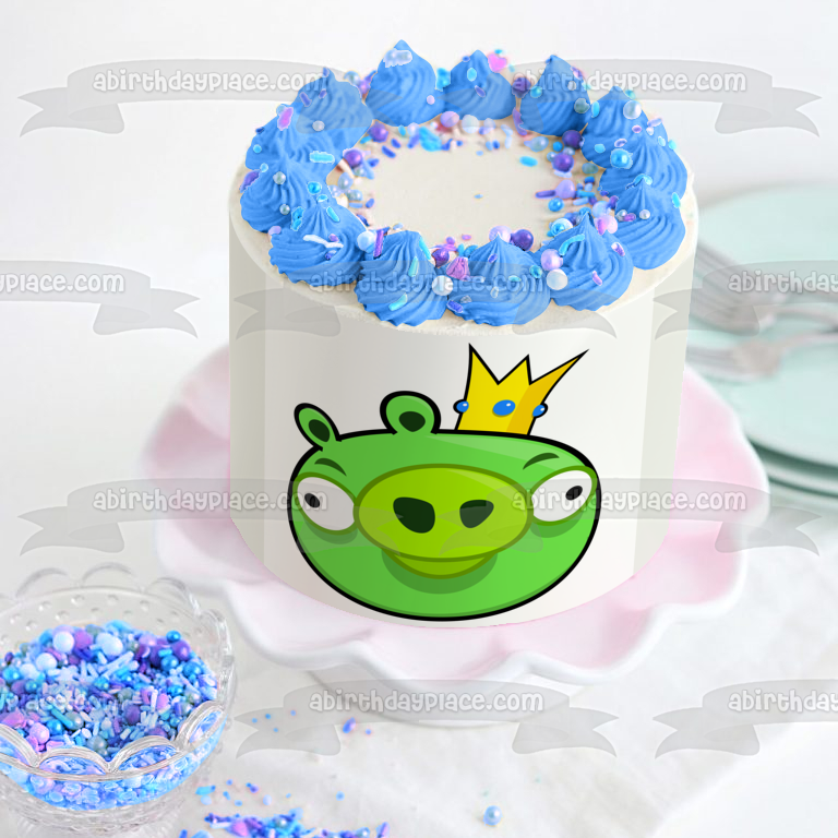 Angry Birds Bad Piggies Wearing a Crown Edible Cake Topper Image ABPID05863