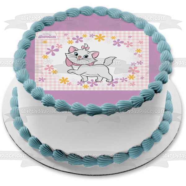 Imagen comestible para decoración de tarta de Los Aristogatos, Marie y flores, ABPID05785 