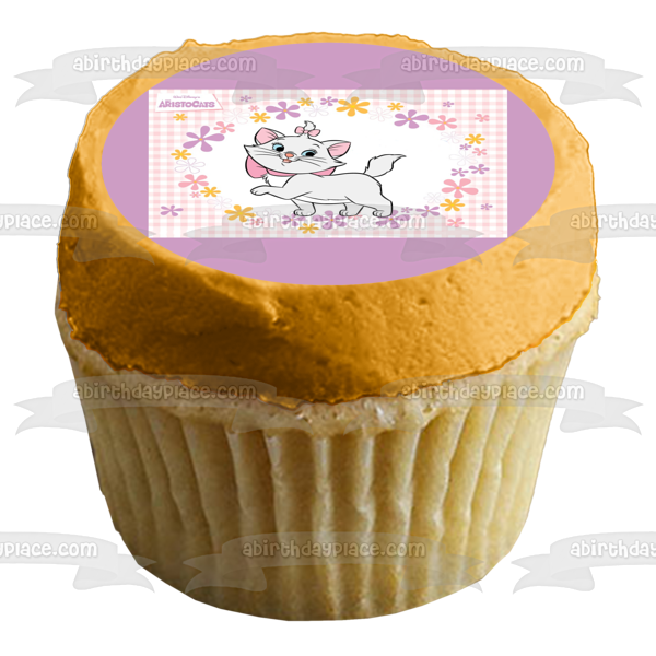 Imagen comestible para decoración de tarta de Los Aristogatos, Marie y flores, ABPID05785 