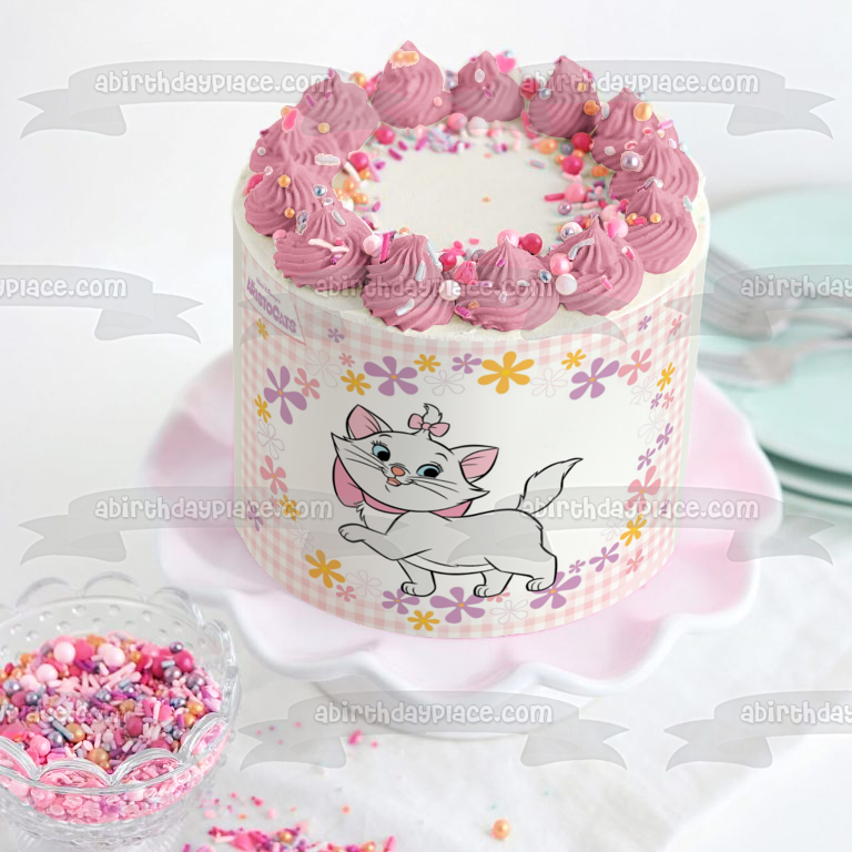 Imagen comestible para decoración de tarta de Los Aristogatos, Marie y flores, ABPID05785 