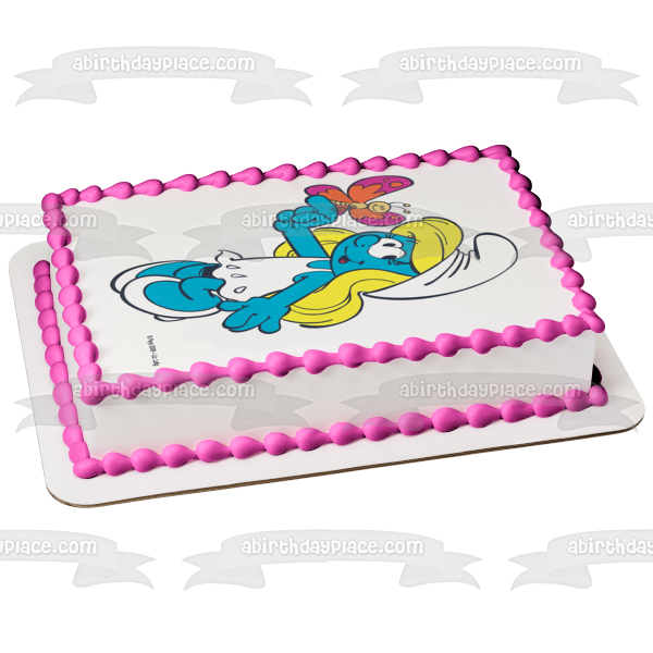 The Smurfs Smurfette and a Butterfly Edible Cake Topper Image ABPID05790