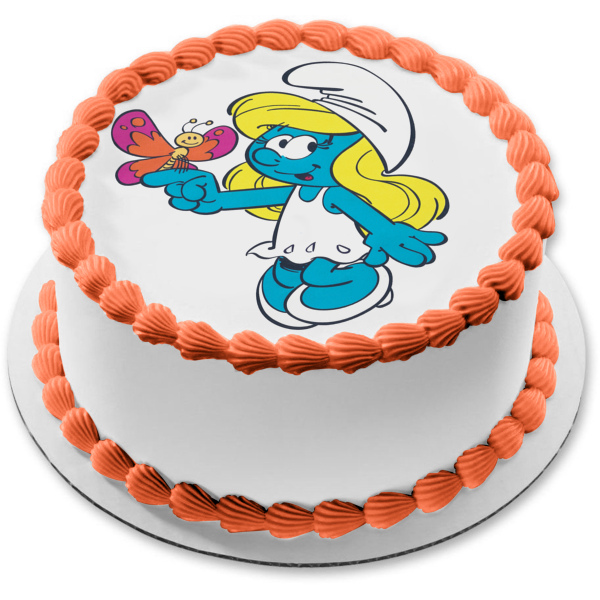 The Smurfs Smurfette and a Butterfly Edible Cake Topper Image ABPID05790