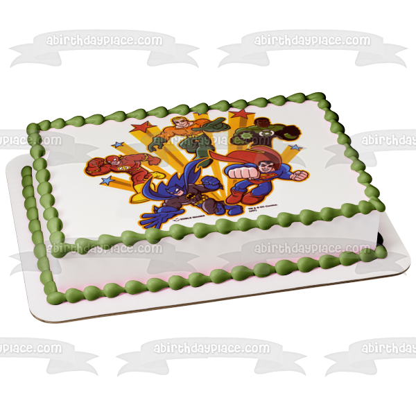 Super Friends the Flash Superman Batman Robin and Green Lantern Edible Cake Topper Image ABPID05888