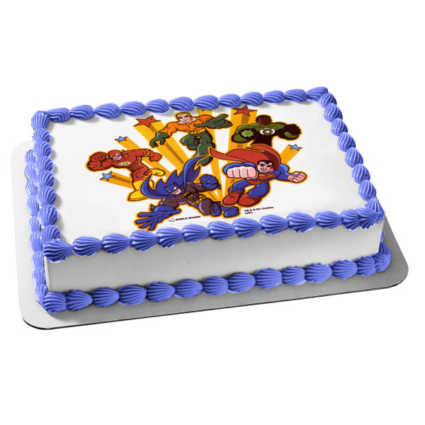 Super Friends the Flash Superman Batman Robin and Green Lantern Edible Cake Topper Image ABPID05888