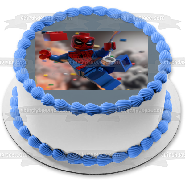 LEGO Spider-Man and LEGO Blocks Edible Cake Topper Image ABPID06008