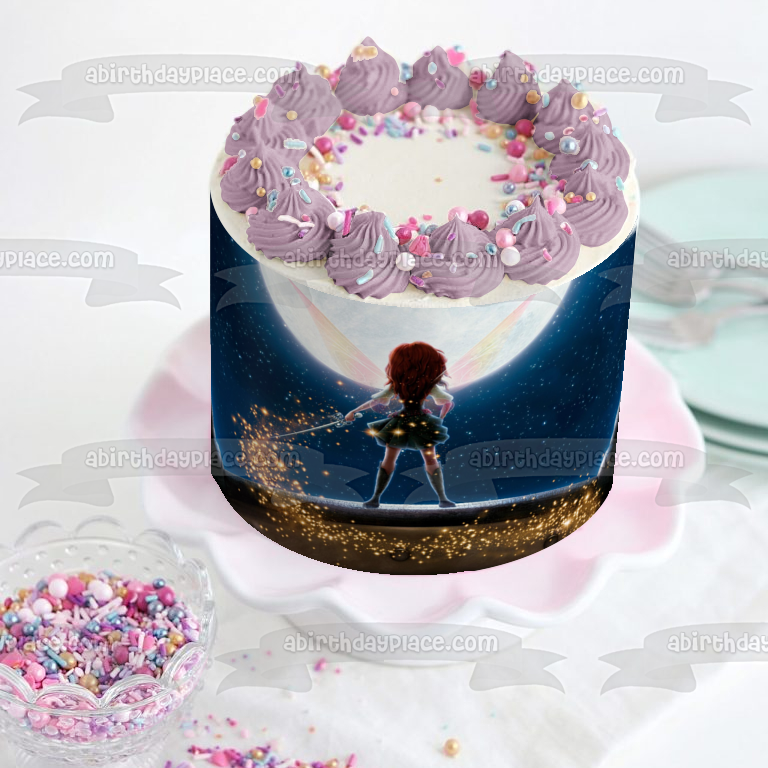 Adorno comestible para tarta con diseño de hada, luna y estrellas, imagen ABPID06011 