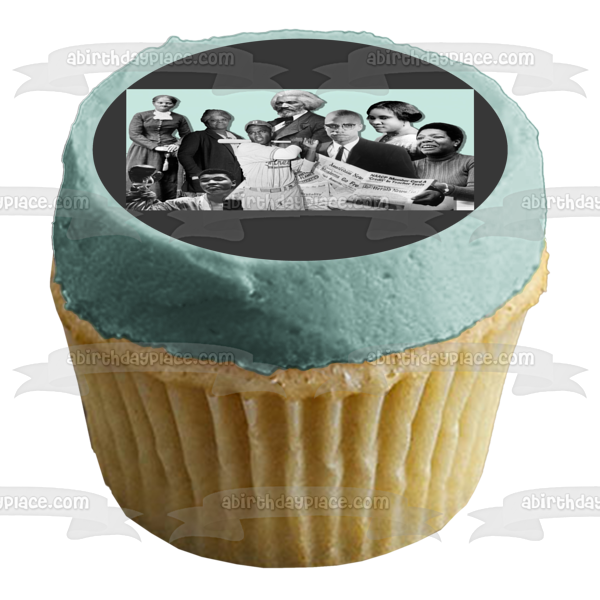 Feliz Mes de la Historia Negra Malcom X Muhammed Ali Frederick Douglass Señora CJ Walker Harriet Tubman Jackie Robinson Imagen comestible para decoración de tarta ABPID55214 