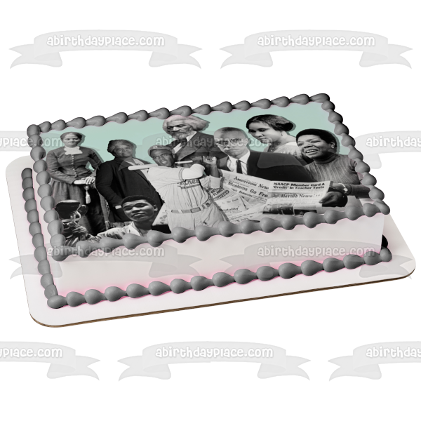 Feliz Mes de la Historia Negra Malcom X Muhammed Ali Frederick Douglass Señora CJ Walker Harriet Tubman Jackie Robinson Imagen comestible para decoración de tarta ABPID55214 