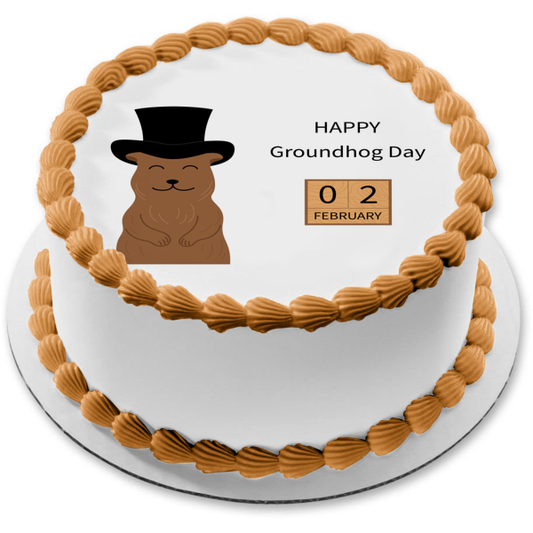 Feliz Día de la Marmota 2 de febrero Imagen comestible para decoración de tarta ABPID55217 