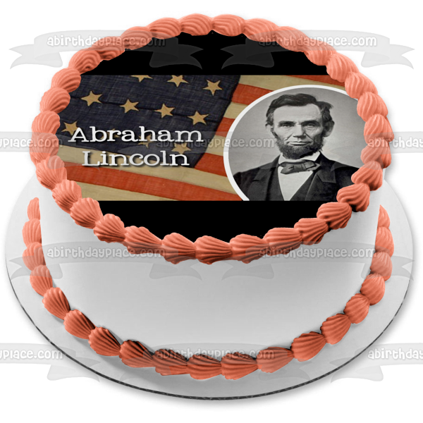 Feliz cumpleaños Abraham Lincoln bandera estadounidense decoración comestible para tarta imagen ABPID55218 