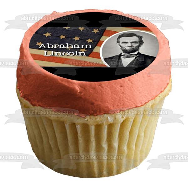 Feliz cumpleaños Abraham Lincoln bandera estadounidense decoración comestible para tarta imagen ABPID55218 