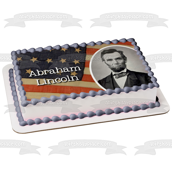 Feliz cumpleaños Abraham Lincoln bandera estadounidense decoración comestible para tarta imagen ABPID55218 