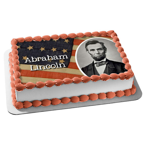 Feliz cumpleaños Abraham Lincoln bandera estadounidense decoración comestible para tarta imagen ABPID55218 