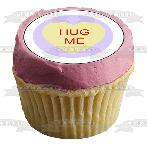 Happy Valentine's Day Message Hearts Luv Me, Be Mine, True Love, Hug Me Edible Cupcake Topper Images ABPID55226