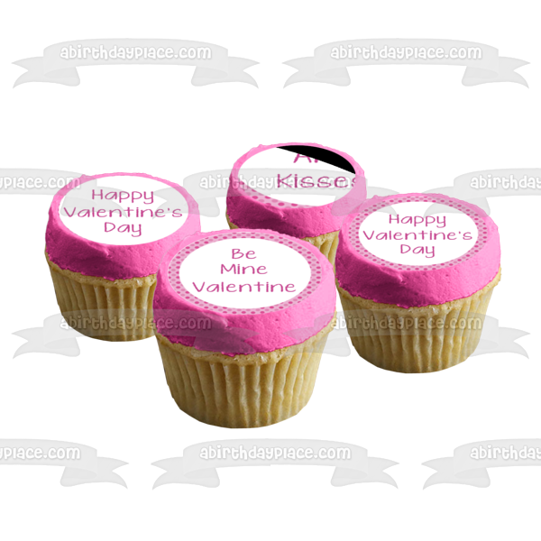 Happy Valentine's Day Hugs and Kisses Edible Cupcake Topper Images ABPID55228