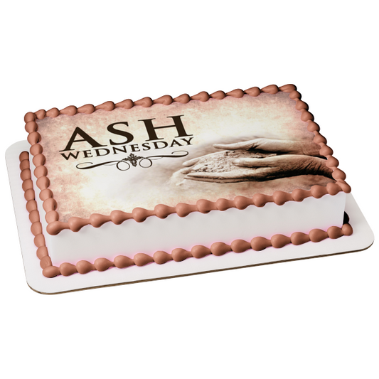 Ash Wednesday Hands Holding Ashes Edible Cake Topper Image ABPID55273