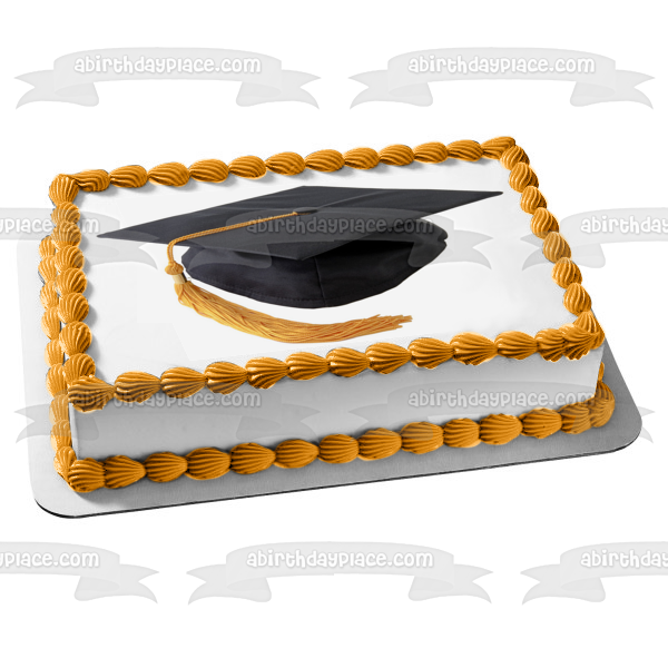 Graduation Black Cap Tassle Edible Cake Topper Image ABPID05932